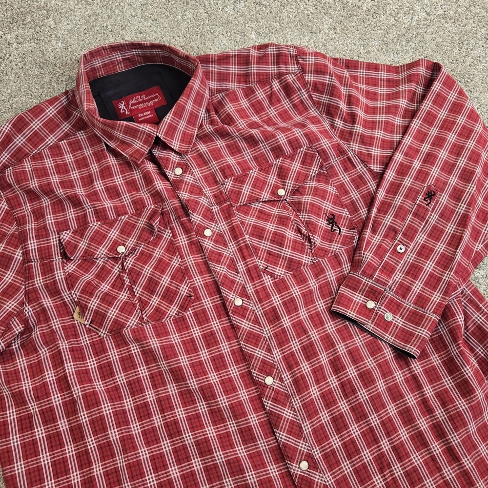 John Browning Heritage Collection Plaid Long Sleeve  Pearl Snap Size 2XL‎ Red